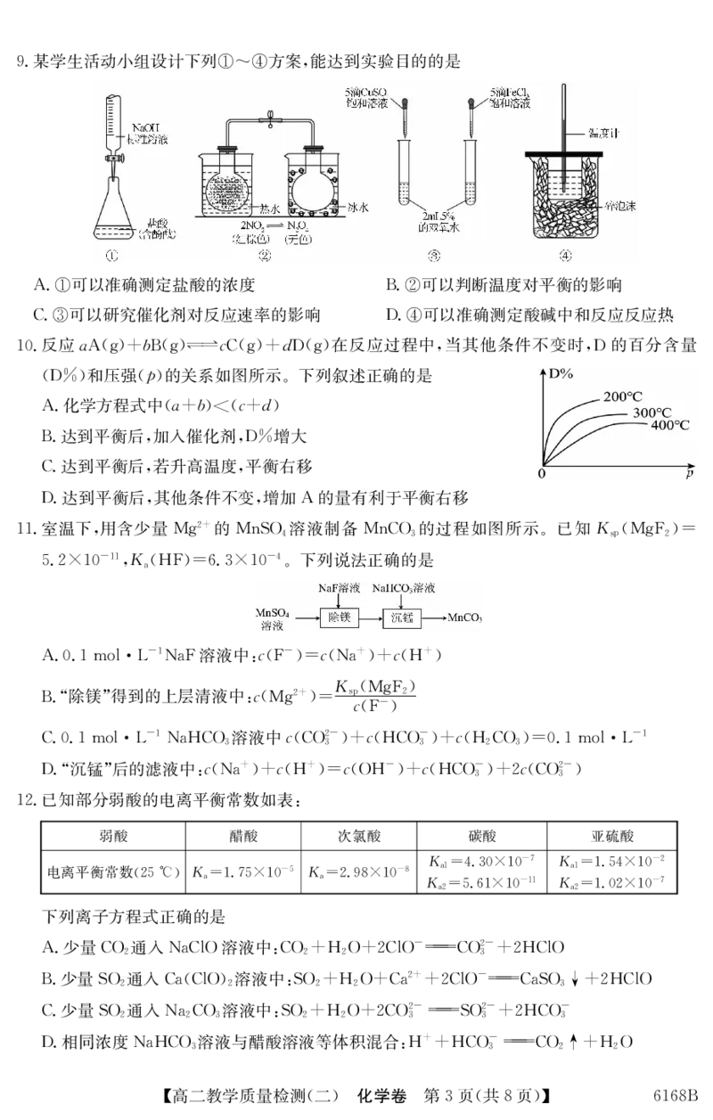 6168B化学（8页）_251227纵千文化&middot;广东省2025～2026学年度第一学期八校联盟高二教学质量检测（二）（6168B）（全）