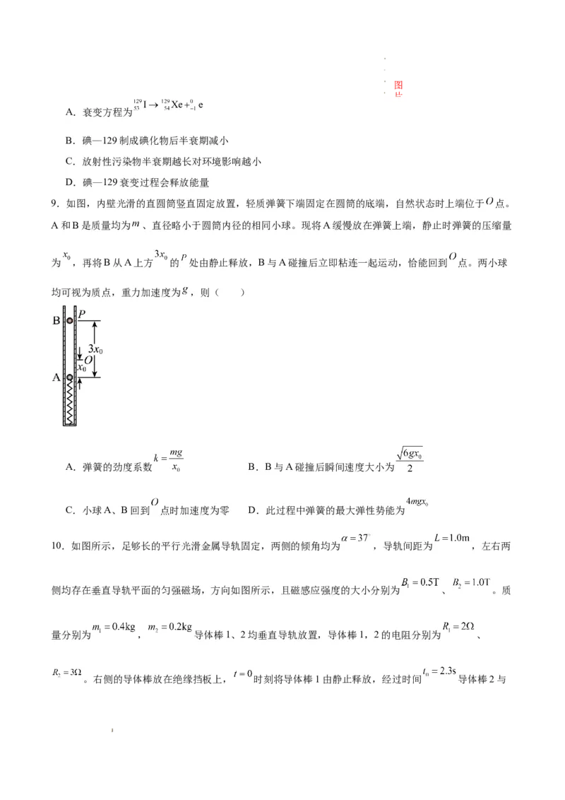 八省2025届高三&ldquo;八省联考&rdquo;考前猜想卷物理01考试版A4_2024-2025高三（6-6月题库）_2025年01月试卷_01012025届高三&ldquo;八省联考&rdquo;考前猜想卷