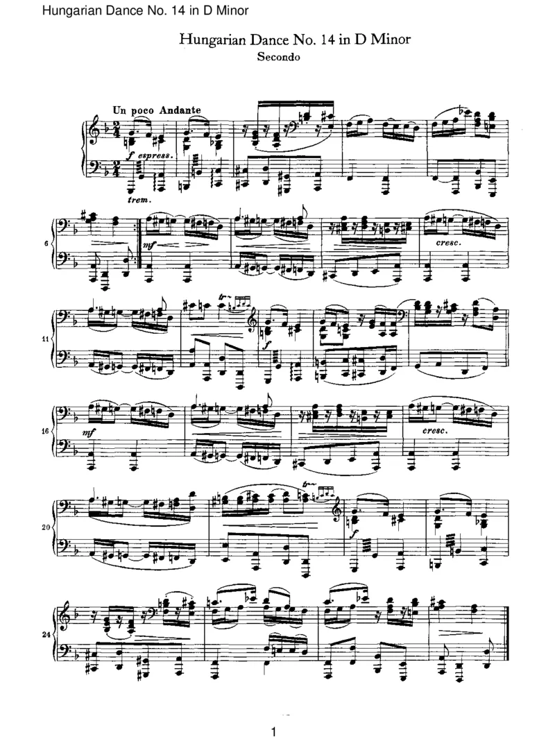 HungarianDanceNo.14inDMinor_一万首著名钢琴曲谱哈农贝多芬合集视频教学电子版高清无水印可打印_1古典钢琴知名音乐家谱_勃拉姆斯钢琴谱全集_VI.PianoWorksforFourHands