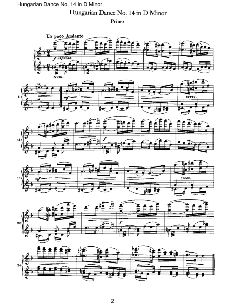 HungarianDanceNo.14inDMinor_一万首著名钢琴曲谱哈农贝多芬合集视频教学电子版高清无水印可打印_1古典钢琴知名音乐家谱_勃拉姆斯钢琴谱全集_VI.PianoWorksforFourHands
