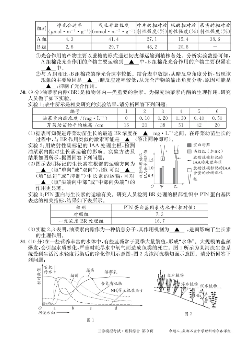 理科综合_2024年4月_01按日期_26号_2024届四川省成都市石室中学高三下期三诊模拟考试_2024届四川省成都石室中学高三下学期三诊模拟考试理科综合试卷