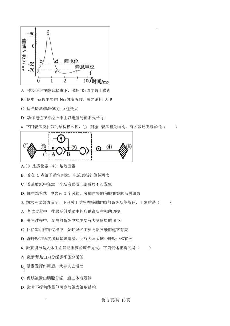 江苏省盐城市五校联考2024-2025学年高二上学期1月期末生物试题Word版无答案_2024-2025高二（7-7月题库）_2025年02月试卷_0213江苏省盐城市五校联考2024-2025学年高二上学期1月期末考试