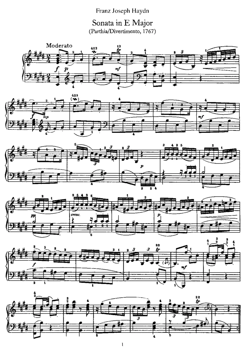 PianoSonataNo13inE_NoRestriction_一万首著名钢琴曲谱哈农贝多芬合集视频教学电子版高清无水印可打印_1古典钢琴知名音乐家谱_海顿钢琴谱全集_奏鸣曲