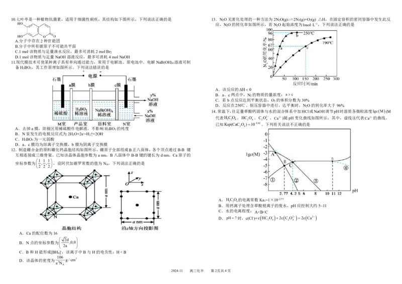 四川省成都市树德中学2024-2025学年高三上学期期中考试化学试题扫描版含答案_2024-2025高三（6-6月题库）_2024年11月试卷