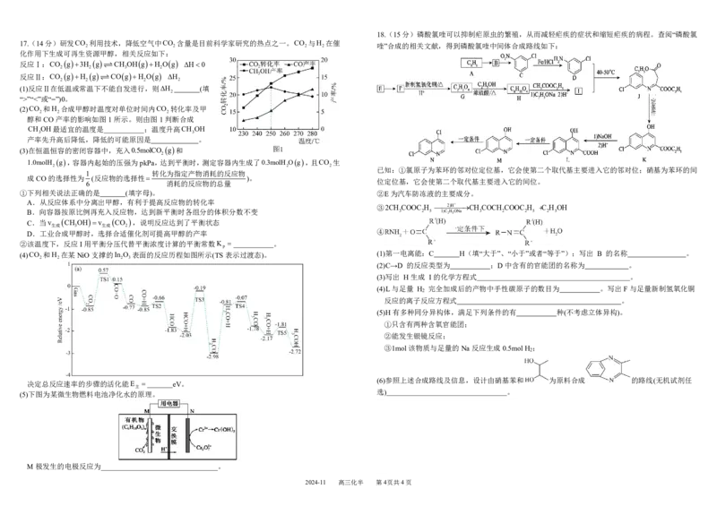 四川省成都市树德中学2024-2025学年高三上学期期中考试化学试题扫描版含答案_2024-2025高三（6-6月题库）_2024年11月试卷