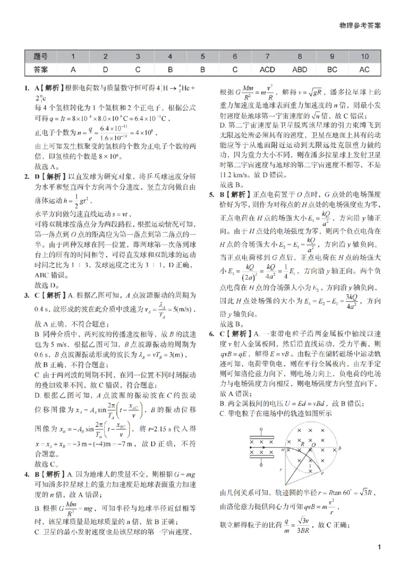 物理（一中）答案_3_2024年5月_01按日期_11号_2024届湖南省长沙市第一中学高考适应性演练(三）_2024届湖南省长沙市第一中学高考适应性演练(三）物理试题