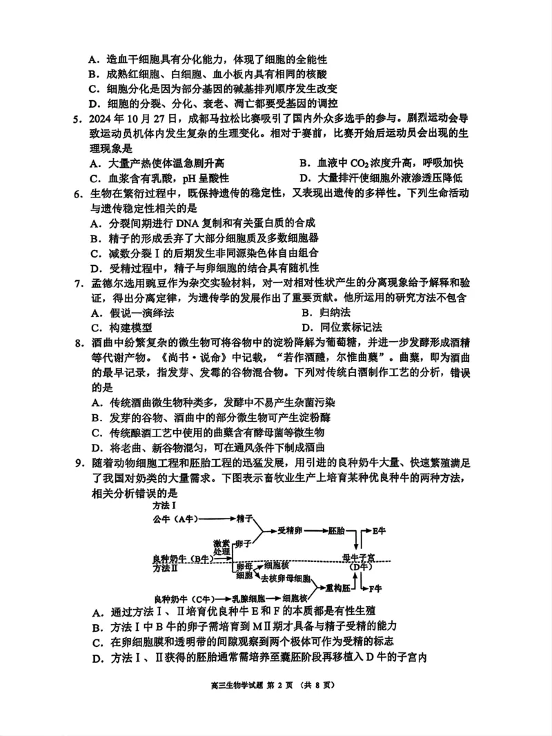 四川省成都市蓉城名校联盟2025届高三上学期第一次联合性诊断性考试生物_2024-2025高三（6-6月题库）_2024年12月试卷_四川省成都市蓉城名校联盟2025届高三上学期第一次联合性诊断性考试生物