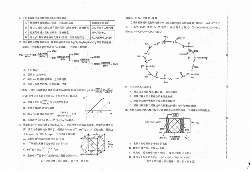 河北省唐山市2024-2025学年高三上学期摸底演练化学+答案_2024-2025高三（6-6月题库）_2024年09月试卷_0913河北省唐山市2024-2025学年高三上学期开学考试试题