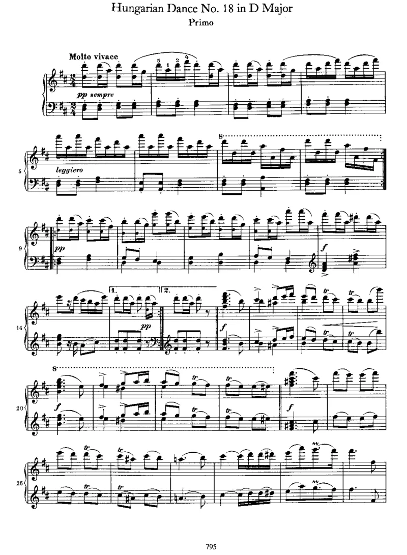 HungarianDanceNo18inD_一万首著名钢琴曲谱哈农贝多芬合集视频教学电子版高清无水印可打印_1古典钢琴知名音乐家谱_勃拉姆斯钢琴谱全集_匈牙利舞曲四手联弹版