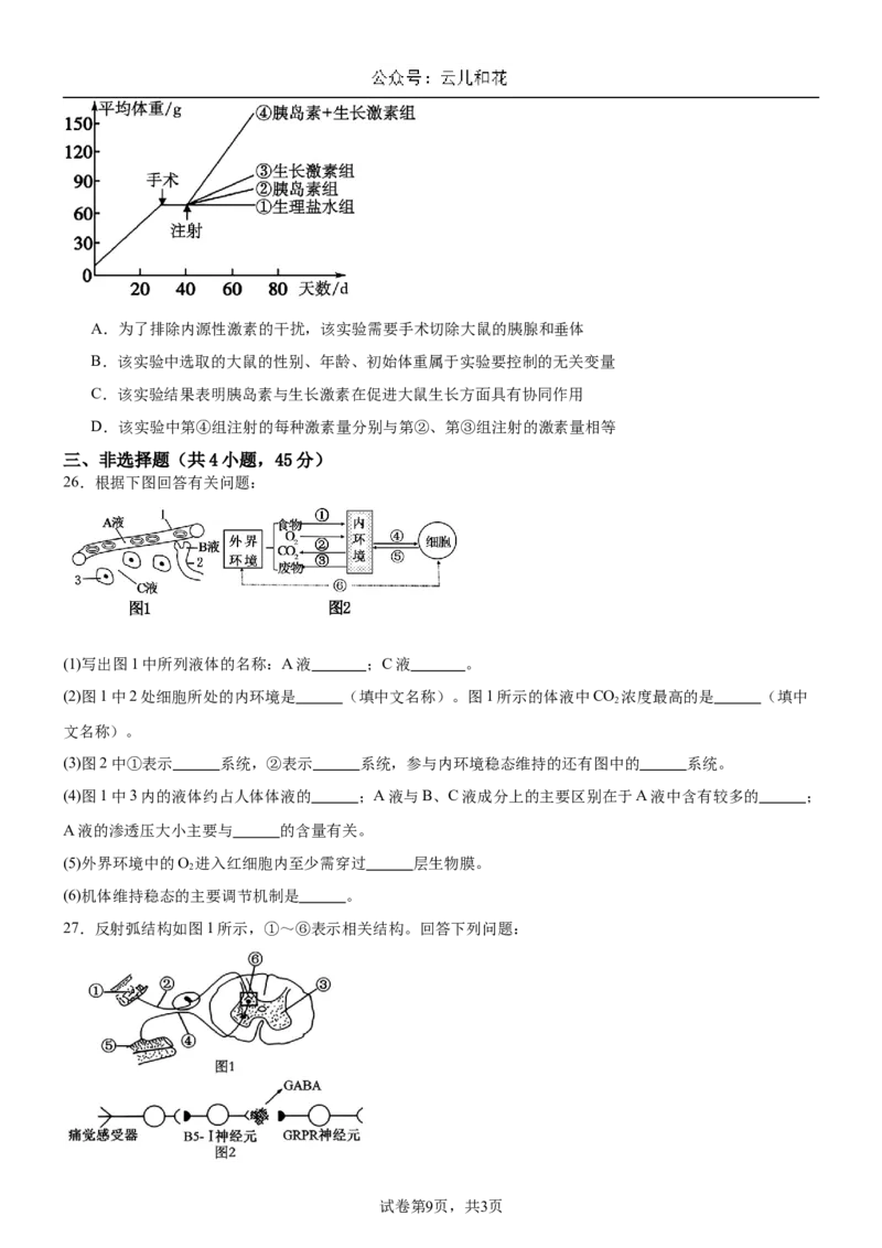 河南省驻马店市新蔡县新蔡县第一高级中学2024-2025学年高二上学期10月月考生物试题_2024-2025高二（7-7月题库）_2024年10月试卷