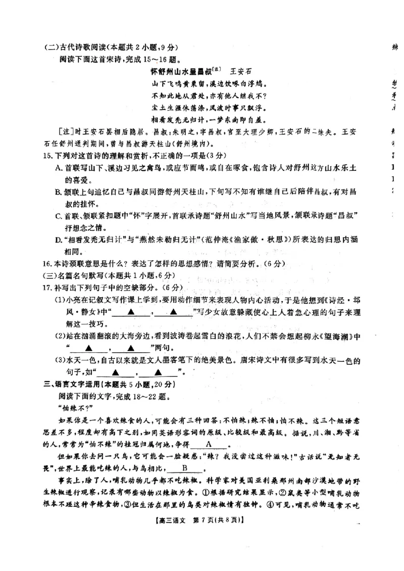 河北省邢台市金太阳2025届高三上学期12月联考语文_2024-2025高三（6-6月题库）_2025年01月试卷_0107河北省邢台市金太阳2025届高三上学期12月第二次联考（全科）