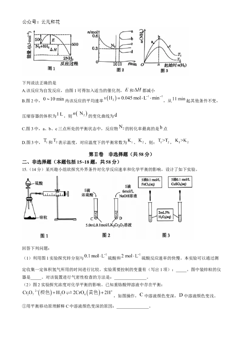 四川省泸州市泸县普通高中共同体2024-2025学年高二上学期11月期中考试化学Word版含答案_2024-2025高二（7-7月题库）_2024年12月试卷