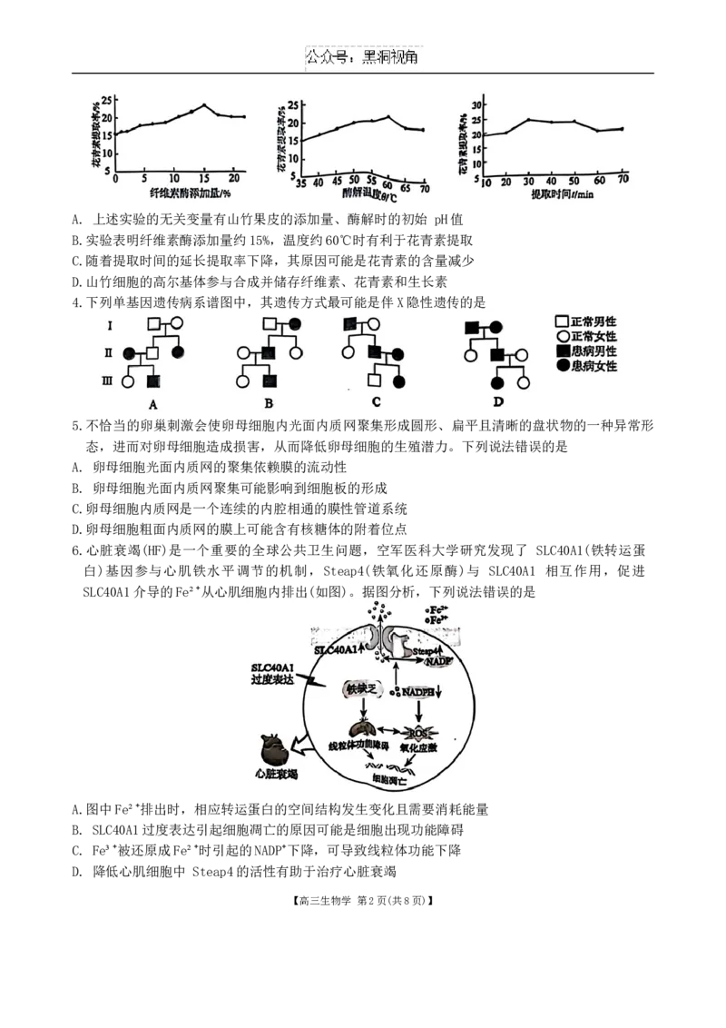 安徽省鼎尖联盟2024-2025学年高三上学期期中考试生物学试题_2024-2025高三（6-6月题库）_2024年11月试卷_1115安徽省鼎尖教育联盟2025届高三上学期11月期中联考（全科）
