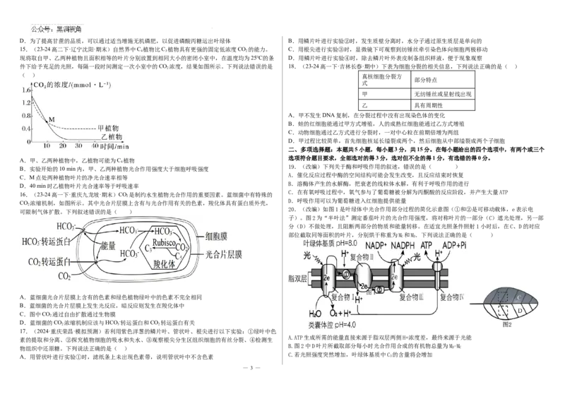 河北省衡水市第二中学2024-2025学年高三上学期素养检测（一）生物_2024-2025高三（6-6月题库）_2024年10月试卷_1013河北省衡水市第二中学2024-2025学年高三上学期素养检测（一）