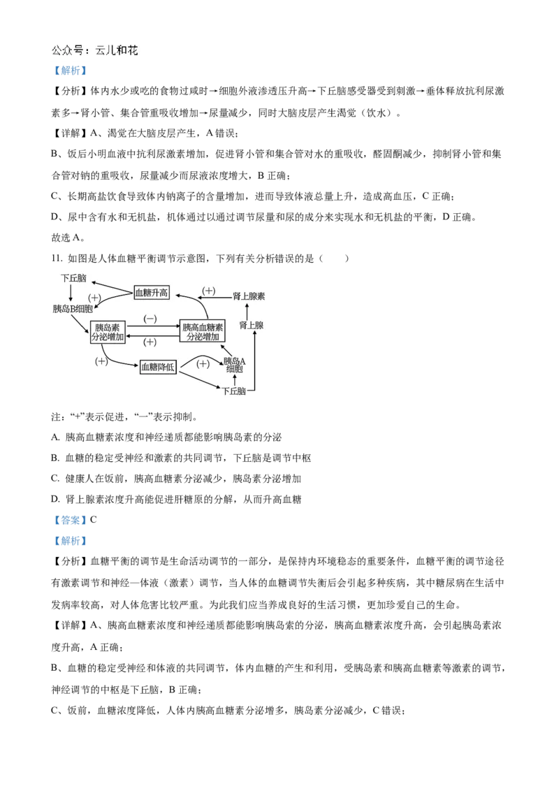 河南省郑州市十校联考2024-2025学年高二上学期11月期中生物试题Word版含解析_2024-2025高二（7-7月题库）_2024年12月试卷_1205河南省郑州市十校联考2024-2025学年高二上学期11月期中考试