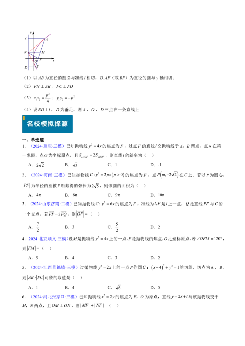专题17抛物线（2大考向真题解读）-原卷版_2024-2025高三（6-6月题库）_2024年08月试卷_08202025版《真题题源解密-专题分类》数学