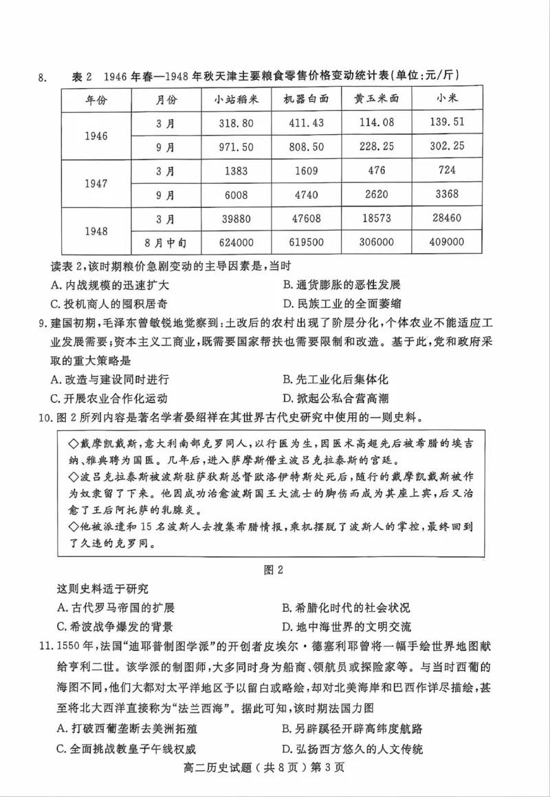 山东省聊城市2023-2024学年高二下学期期末教学质量抽测考试+历史_2024-2025高二（7-7月题库）_2024年07月试卷_0722山东省聊城市2023-2024学年高二下学期期末教学质量抽测考试