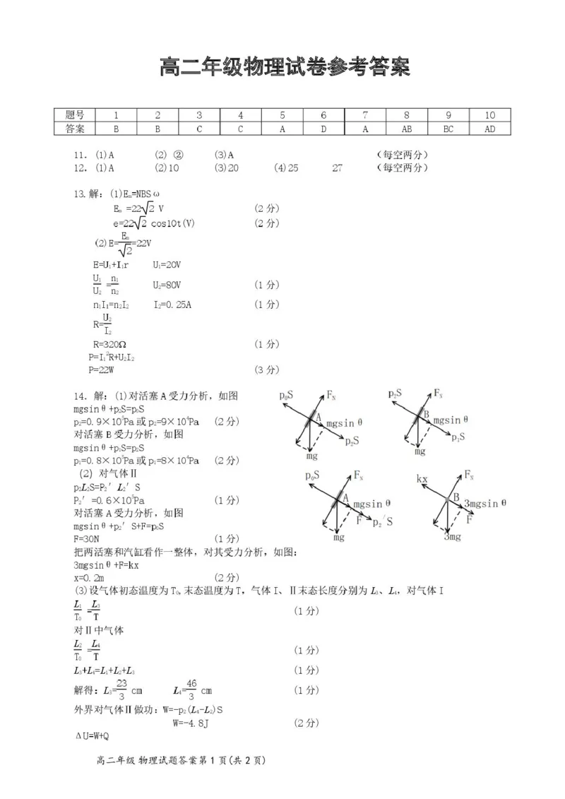 湖北省重点高中智学联盟2024-2025学年高二下学期5月联考物理答案_2024-2025高二（7-7月题库）_2025年05月试卷_0530湖北省重点高中智学联盟2024-2025学年高二下学期5月联考
