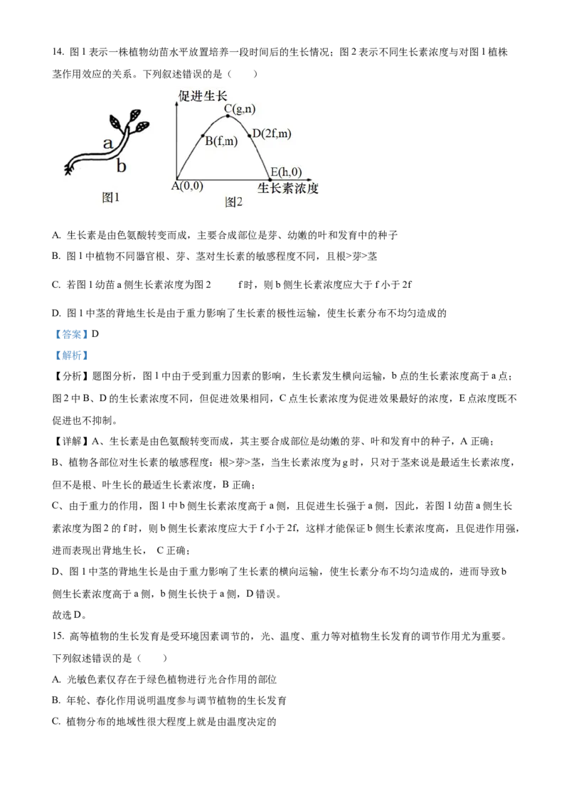 山东省临沂市2024-2025学年高二上学期期中考试生物试题Word版含解析_2024-2025高二（7-7月题库）_2024年12月试卷_1214山东省临沂市2024-2025学年高二上学期期中考试