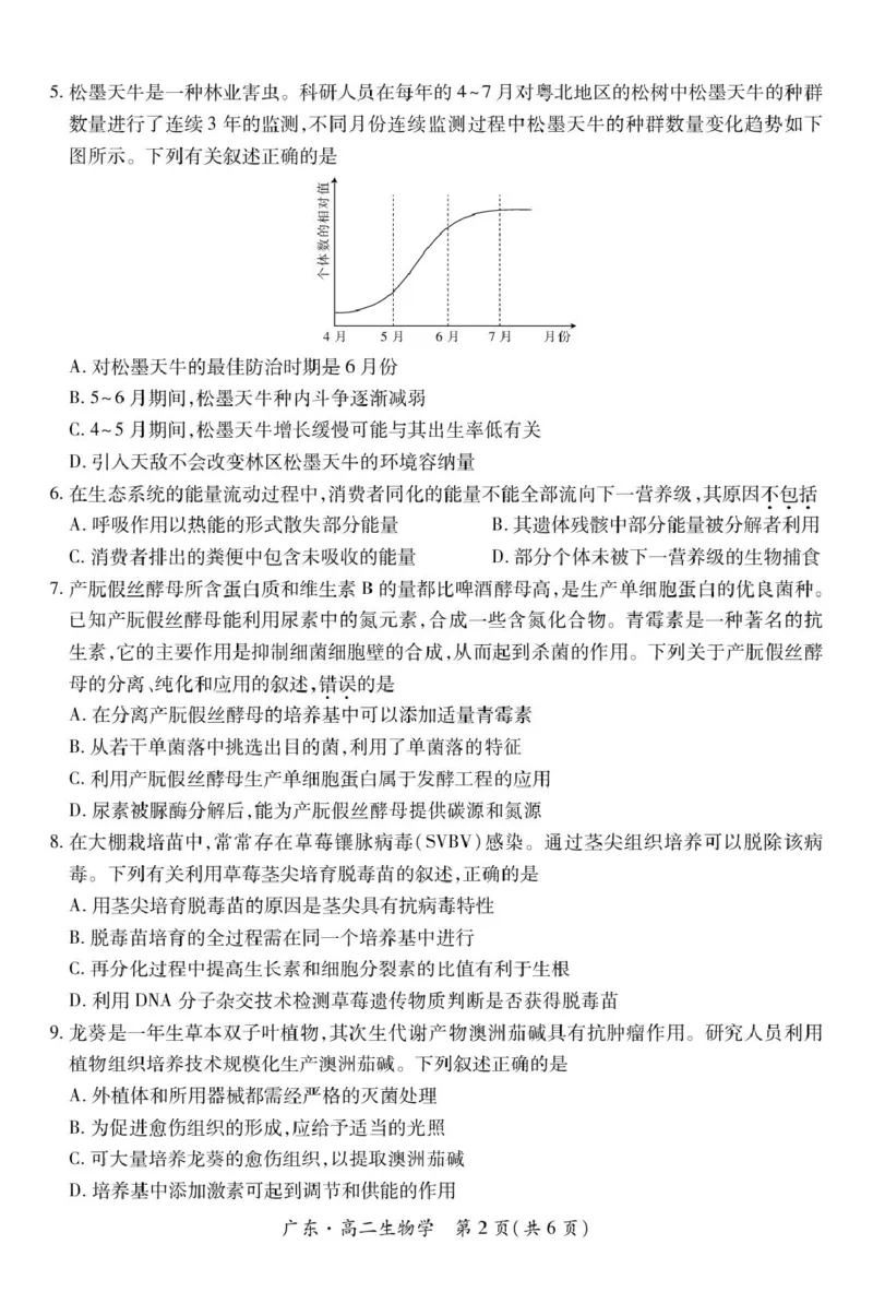 广东省2024-2025学年高二下学期期中联考试题生物PDF版含解析_2024-2025高二（7-7月题库）_2025年04月试卷(1)_0429广东省2024-2025学年高二下学期期中联考试题