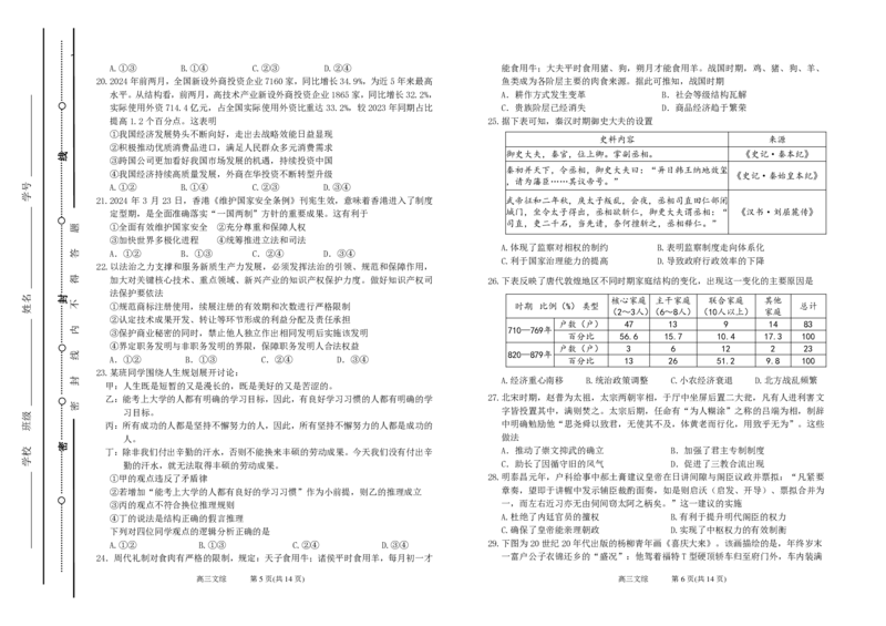 试题打印-0508文综-改_2024年5月_01按日期_23号_2024届山西省太原市第五中学高三下学期一模试题_山西省太原市第五中学2024届高三下学期一模试题文综PDF版含答案（可编辑）