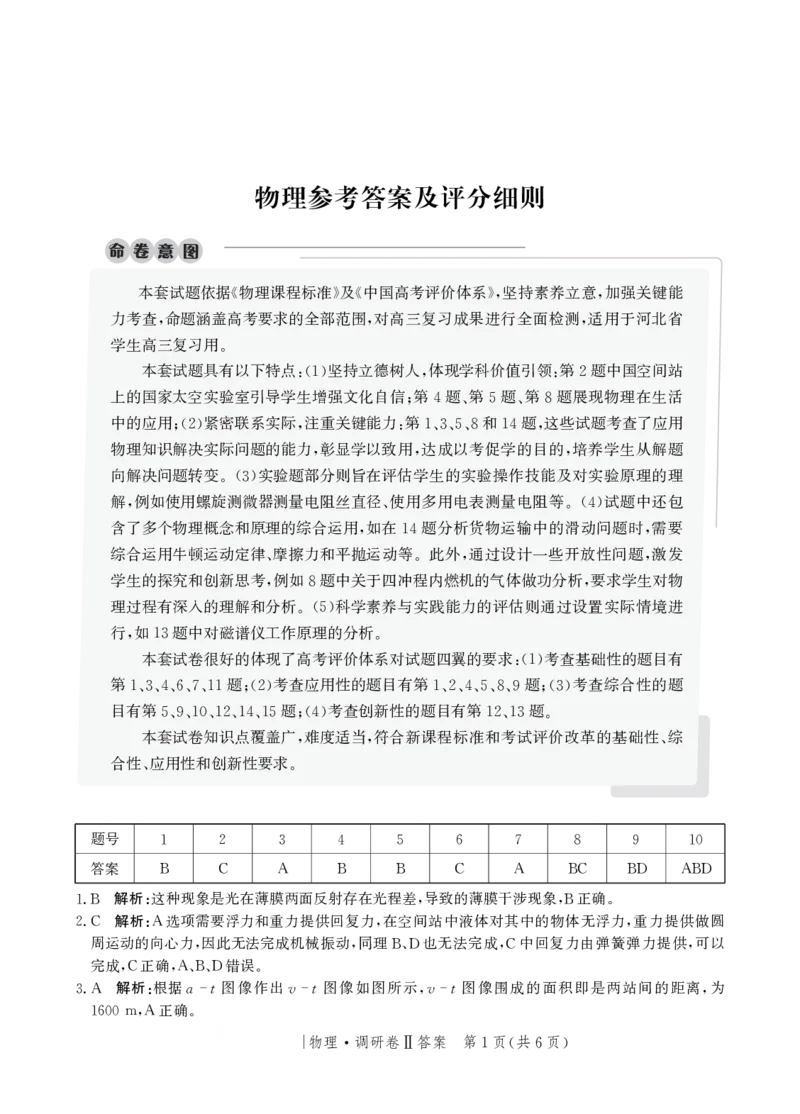 河北省邯郸市部分校2024-2025学年高三上学期12月月考物理试卷答案_2024-2025高三（6-6月题库）_2024年12月试卷_1229河北省邯郸市2024-2025学年高三上学期12月月考