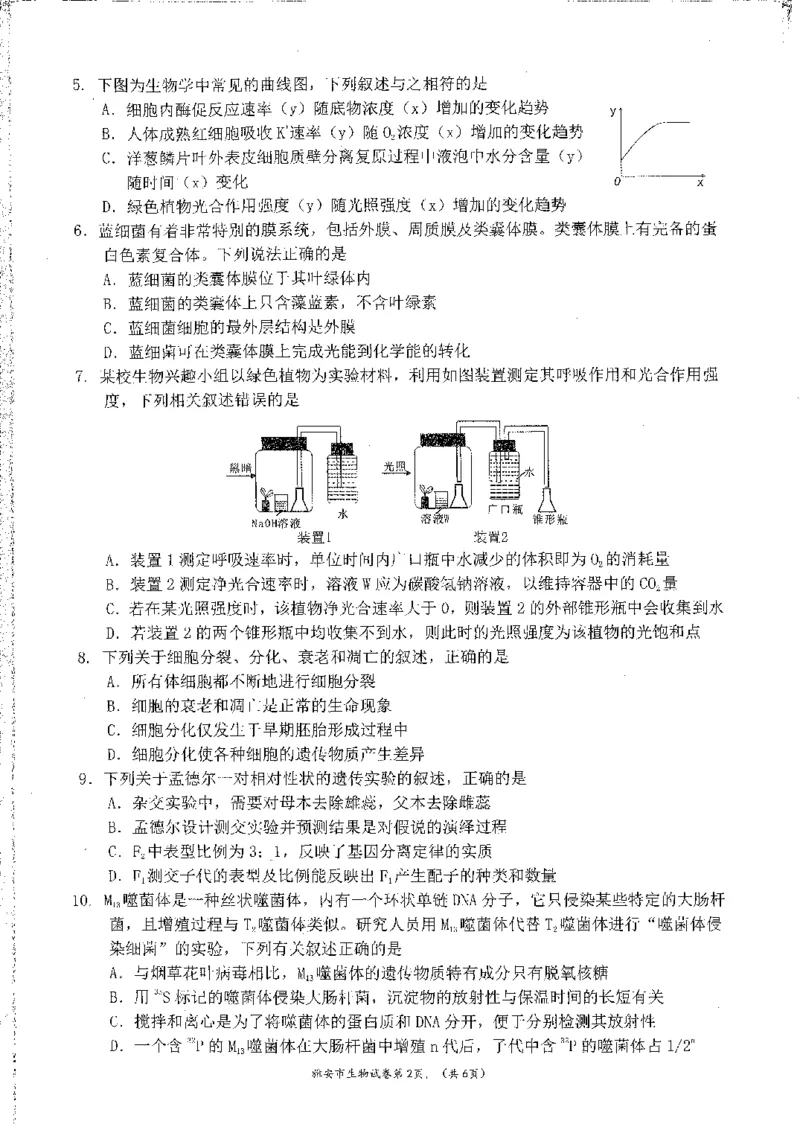 四川省雅安市22024-2025学年高三上学期11月&ldquo;零诊&rdquo;考试生物试卷_2024-2025高三（6-6月题库）_2024年11月试卷_1108四川省雅安市2024-2025学年高三上学期11月零诊试题