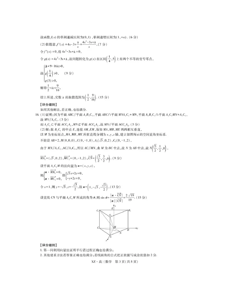 西藏自治区拉萨市2025届高三第二次联考数学答案_2024-2026高三（6-6月题库）_2025年04月试卷_0425西藏自治区拉萨市2025届高三第二次联考（全科）