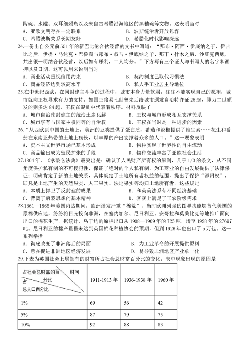 大庆铁人中学2024级高二年级上学期期末考试历史试题_2024-2025高二（7-7月题库）_2026年1月高二_260126黑龙江省大庆铁人中学2025-2026学年高二上学期期末考试（全）