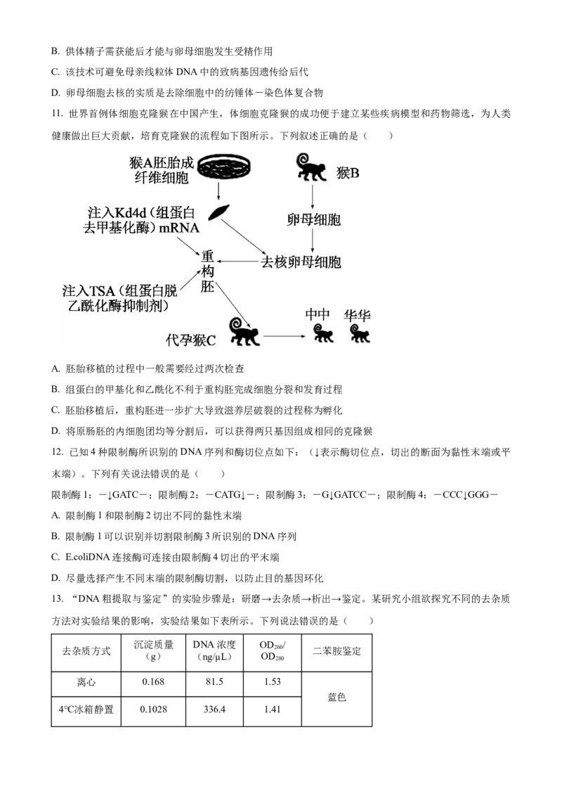 湖北省武汉市重点中学5G联合体2023-2024学年高二下学期期末联考生物试卷Word版无答案_2024-2025高二（7-7月题库）_2024年07月试卷