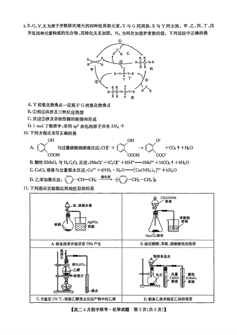 河北省保定市六校联盟2024-2025学年高二下学期4月期中化学试卷（图片版，含答案）_2024-2025高二（7-7月题库）_2025年05月试卷_0519河北省保定市六校联盟2024-2025学年高二下学期4月期中考试