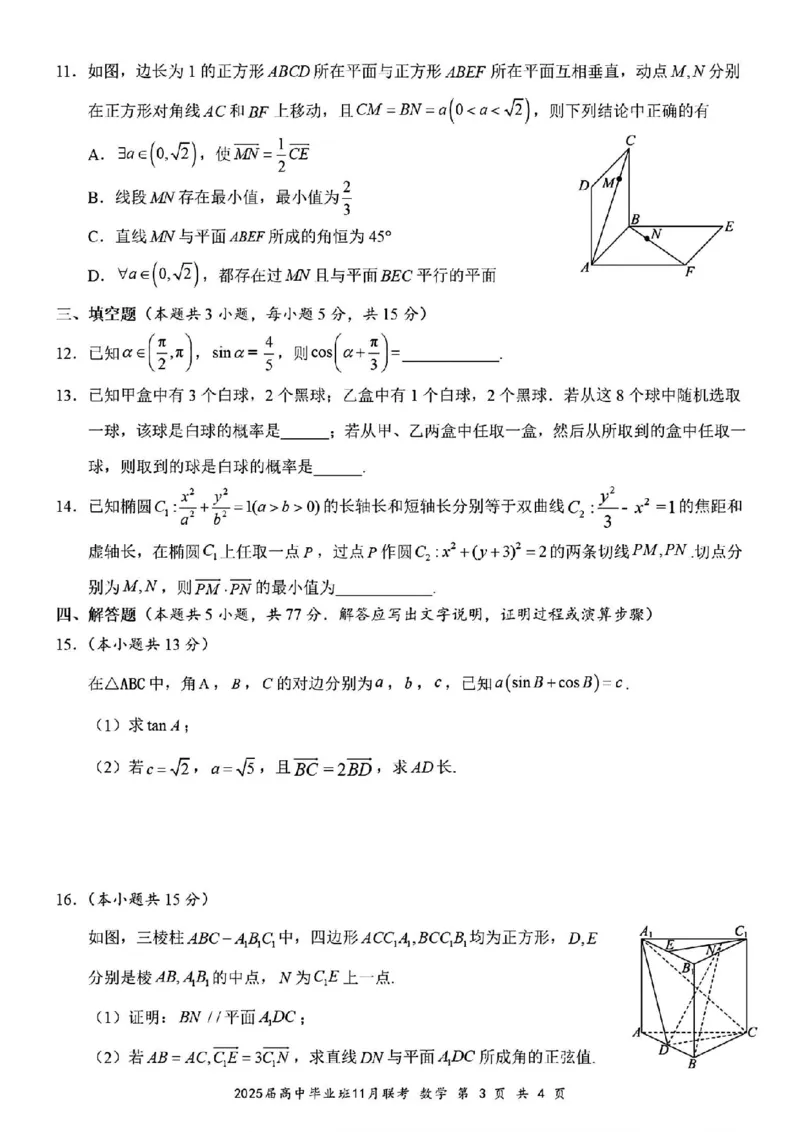 数学_2024-2025高三（6-6月题库）_2024年12月试卷_1206广西新课程教研联盟2025届高三毕业班11月联考_广西新课程教研联盟2025届高三毕业班11月联考数学