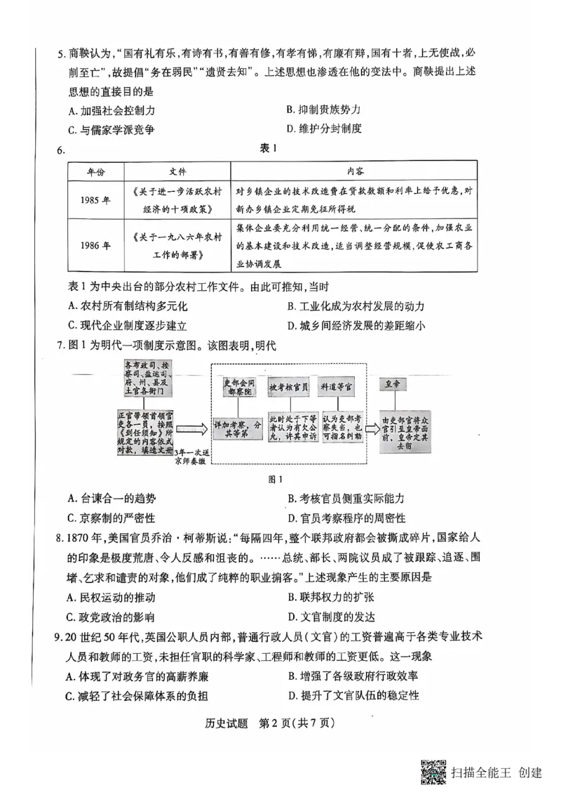 安徽卓越县中联盟皖豫名校联盟2024-2025学年高二第一学期历史期中考试试题_2024-2025高二（7-7月题库）_2024年11月试卷_安徽卓越县中联盟皖豫名校联盟2024-2025学年高二第一学期历史期中考试