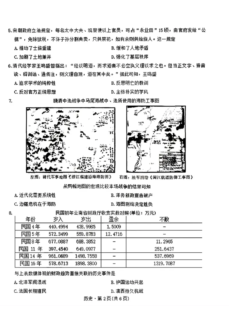 昆明市第一中学2026届高三年级第五次联考历史+答案_2024-2025高三（6-6月题库）_2026年1月高三_260112云南省昆明市第一中学2026届高三年级第五次联考（全科）