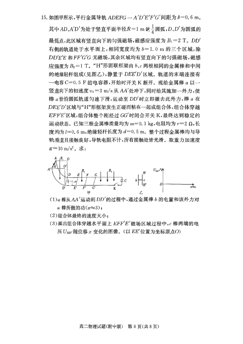 扫描件_物理_2024-2025高二（7-7月题库）_2025年05月试卷_0503湖南省长沙市湖南师大附中2024-2025学年高二下学期期中