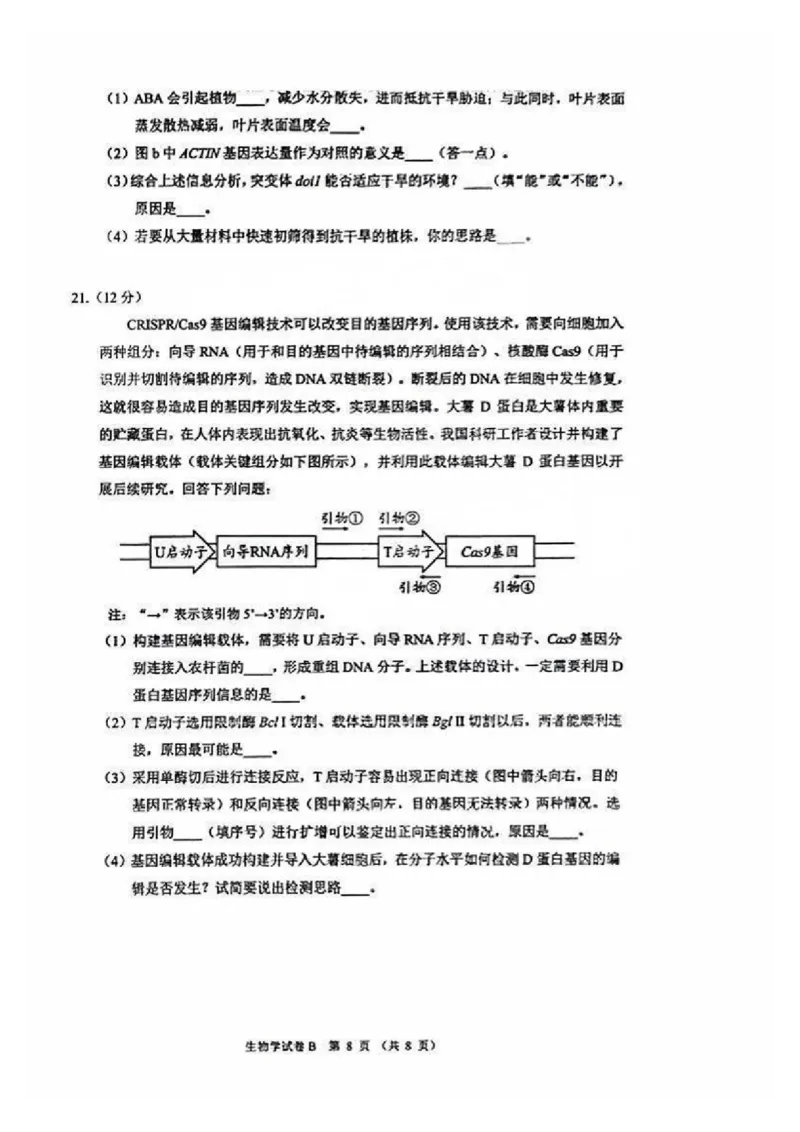 广州零模2025届高三12月调研考生物试题_2024-2025高三（6-6月题库）_2024年12月试卷_12242025届广东省广州市高三年级12月调研测试（零模）