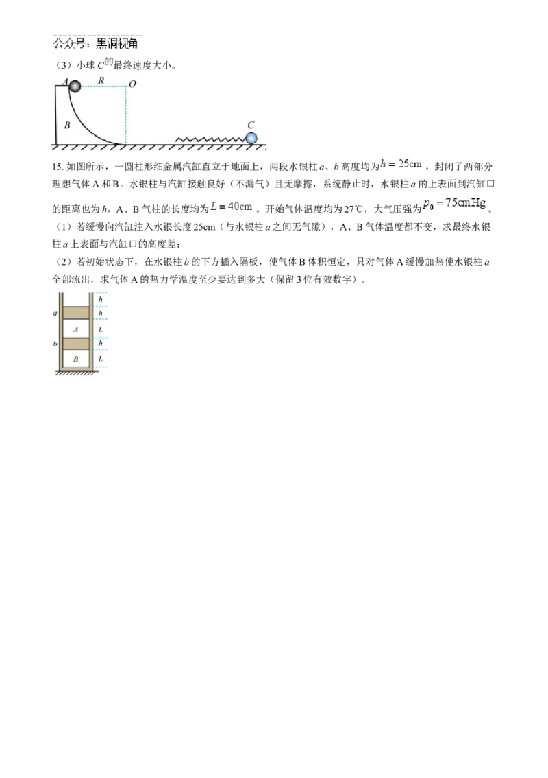 吉林省通化市梅河口市第五中学2024-2025学年高三上学期开学物理试题（原卷版）_2024-2025高三（6-6月题库）_2024年08月试卷_吉林省通化市梅河口市第五中学2024-2025学年高三上学期开学物理试题