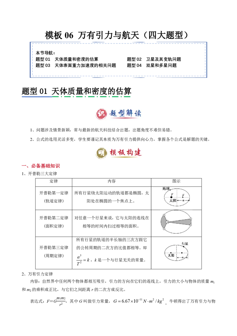 模板06万有引力与航天（四大题型）（解析版）_2024-2025高三（6-6月题库）_2025年01月试卷_01012025年高考物理答题技巧与模板构建