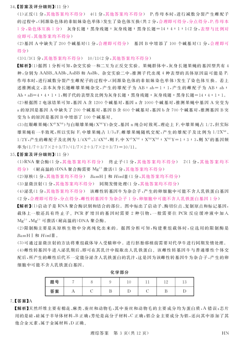 理科综合答案_2024年4月_01按日期_21号_2024届河南省八市重点高中高三4月第一次模拟考试_河南省八市重点高中2024届高三4月第一次模拟考试&mdash;&mdash;理科综合