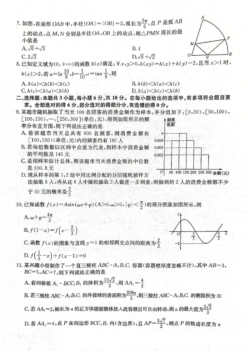 安徽部分地区2024-2025学年度第一学期高三12月联考数学试题_2024-2025高三（6-6月题库）_2024年12月试卷_1216安徽省县中联盟2024-2025学年高三上学期12月联考