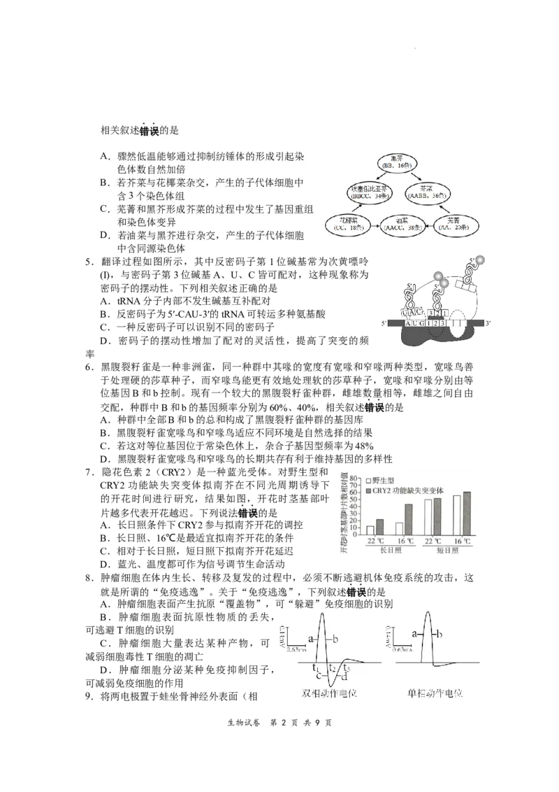 江苏省淮安、南通部分学校2023-2024学年高三上学期11月期中监测生物(1)_2023年11月_01每日更新_23号_2024届江苏省淮安、南通部分学校高三上学期11月期中监测