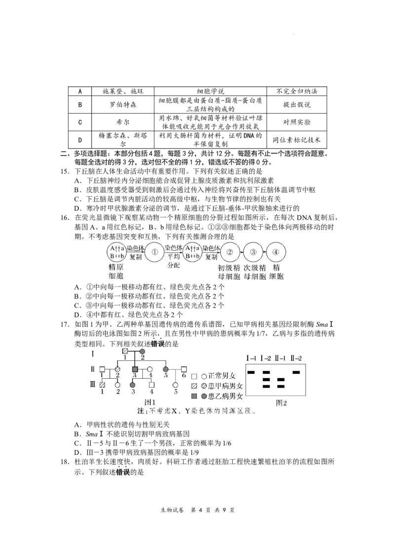 江苏省淮安、南通部分学校2023-2024学年高三上学期11月期中监测生物(1)_2023年11月_01每日更新_23号_2024届江苏省淮安、南通部分学校高三上学期11月期中监测