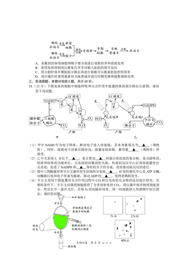 江苏省淮安、南通部分学校2023-2024学年高三上学期11月期中监测生物(1)_2023年11月_01每日更新_23号_2024届江苏省淮安、南通部分学校高三上学期11月期中监测