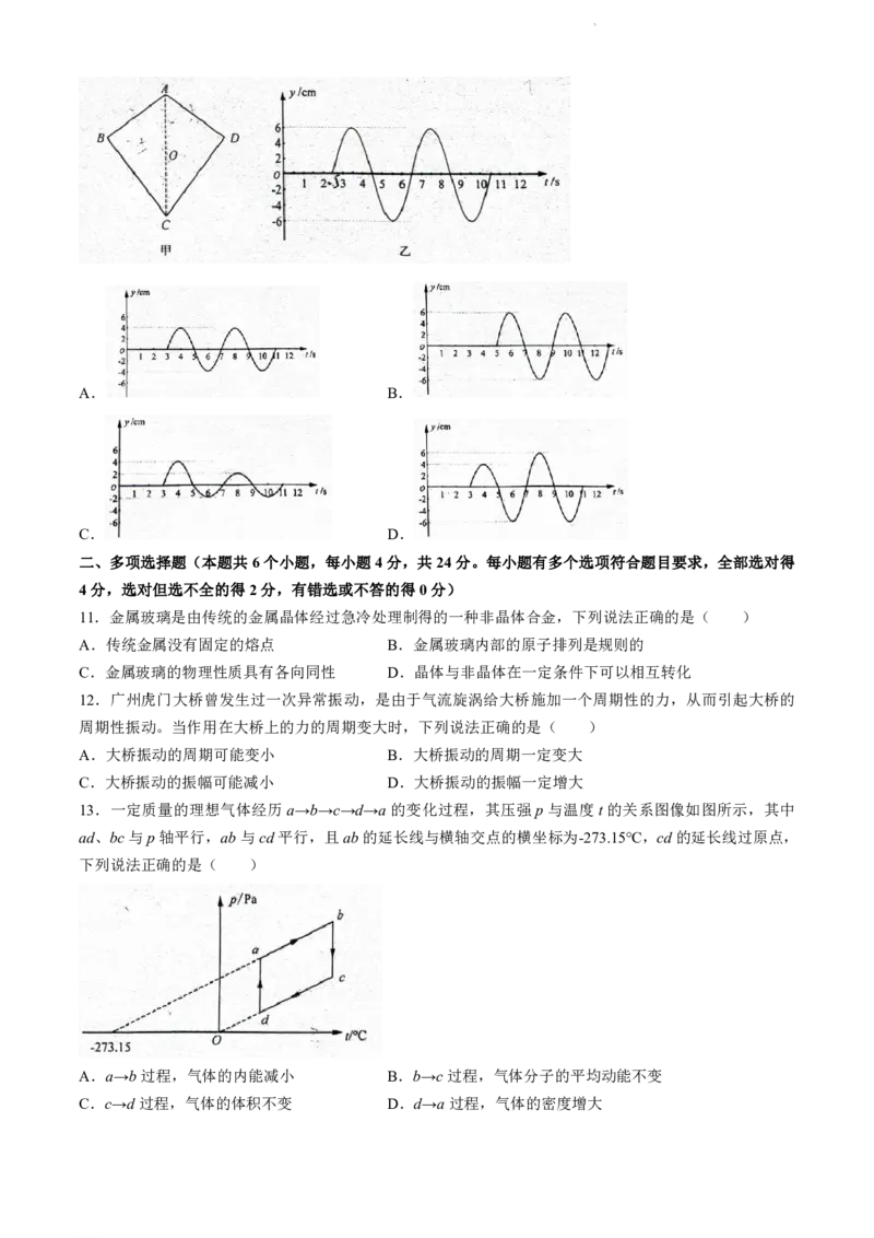 山东省济南市2023-2024学年高二下学期7月期末物理试题(无答案)_2024-2025高二（7-7月题库）_2024年07月试卷_0723山东省济南市2025届高二下学期期末考试