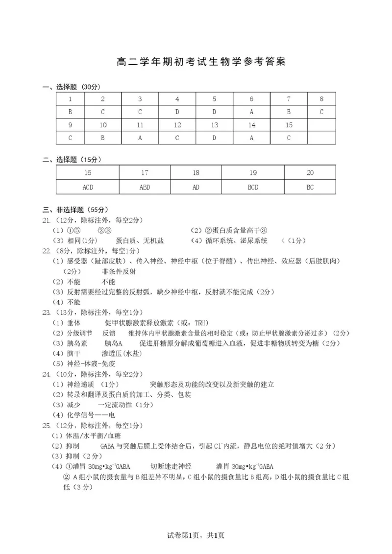 吉林油田高级中学2025-2026学年高二上学期期初考试生物PDF版含答案_2025年11月高二试卷_251119吉林油田高级中学2025-2026学年高二上学期期初考试