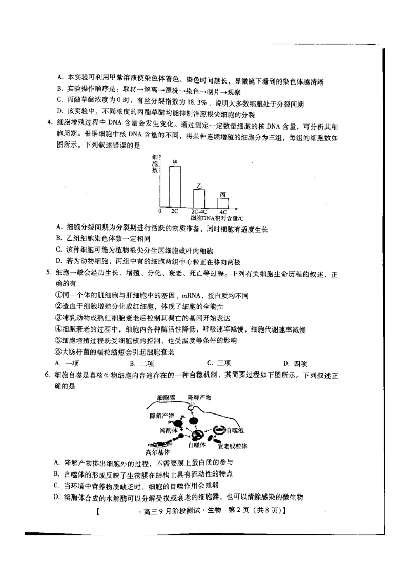 河北省承德市2024-2025学年高三上学期阶段性考试生物试题_2024-2025高三（6-6月题库）_2024年09月试卷_0927琢名小渔&middot;河北省2025届高三年级9月阶段测试