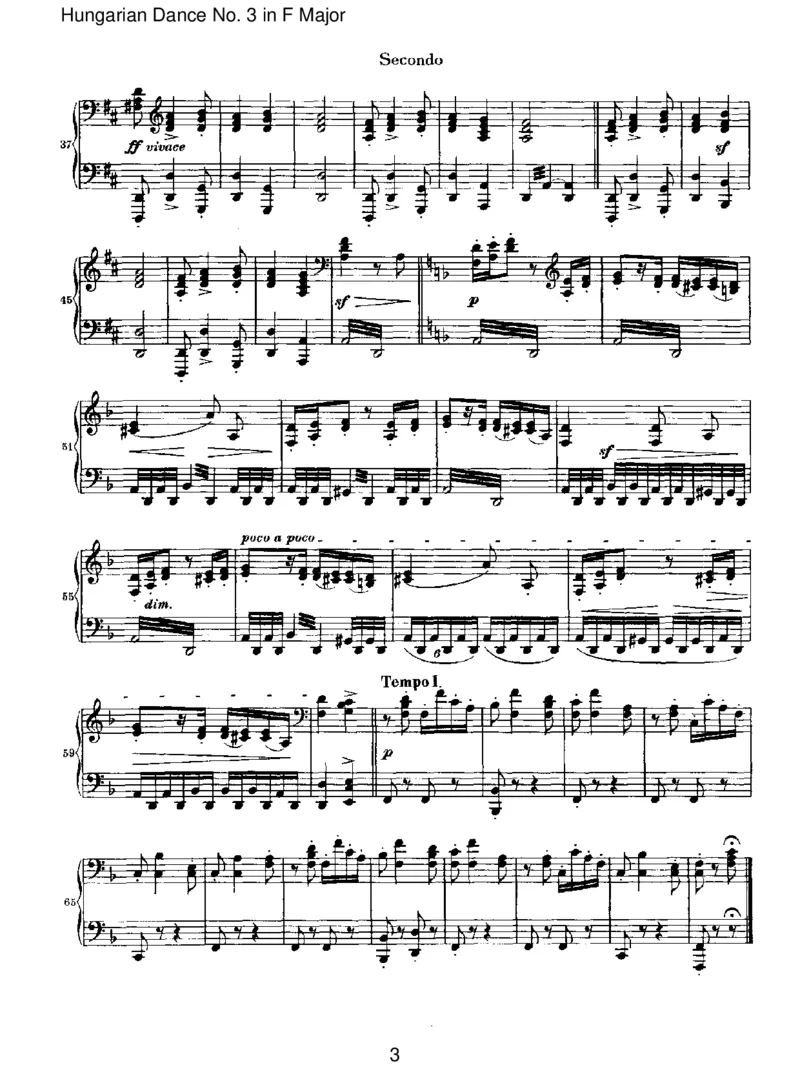 HungarianDanceNo.3inFMajor_一万首著名钢琴曲谱哈农贝多芬合集视频教学电子版高清无水印可打印_1古典钢琴知名音乐家谱_勃拉姆斯钢琴谱全集_VI.PianoWorksforFourHands