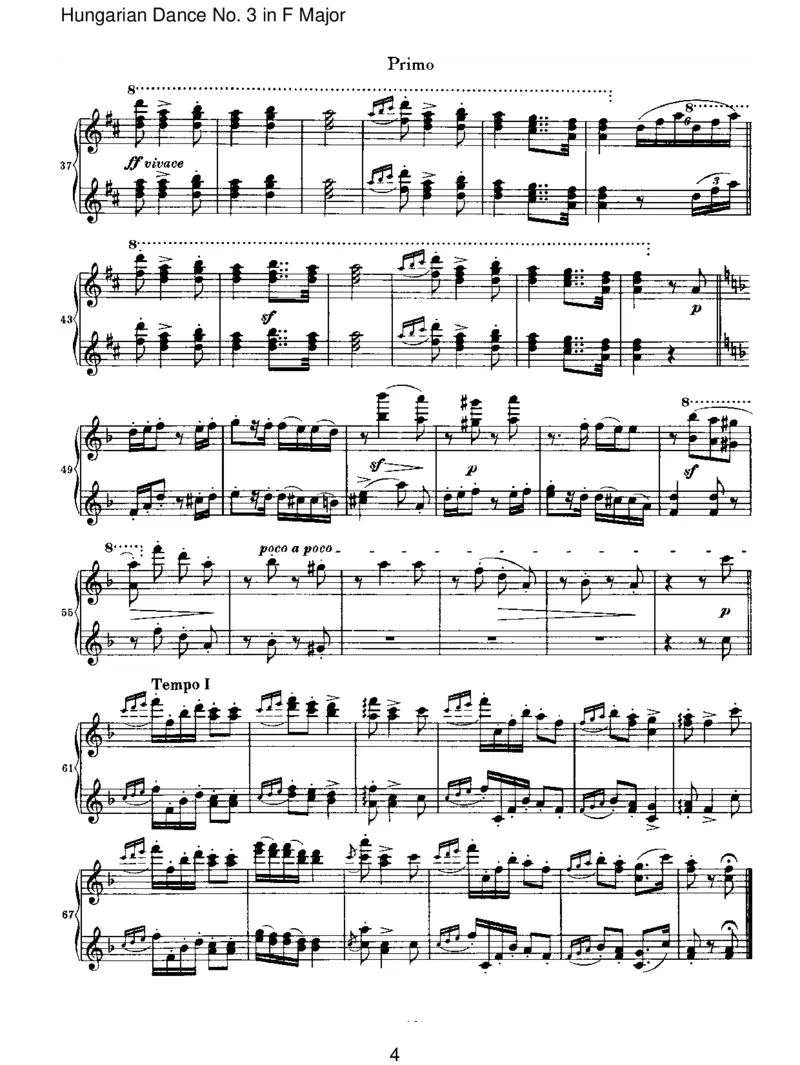 HungarianDanceNo.3inFMajor_一万首著名钢琴曲谱哈农贝多芬合集视频教学电子版高清无水印可打印_1古典钢琴知名音乐家谱_勃拉姆斯钢琴谱全集_VI.PianoWorksforFourHands