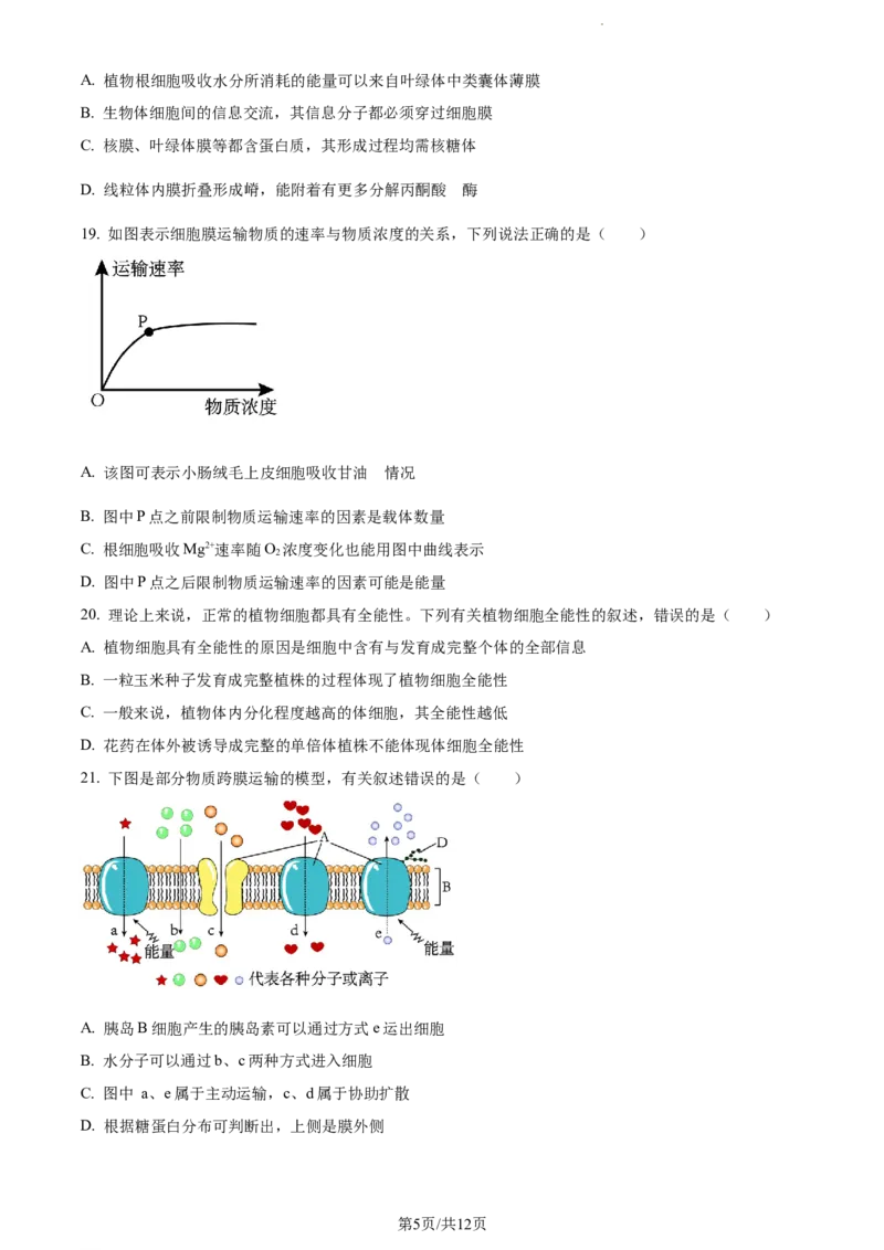 精品解析：四川省内江市六中2023-2024学年高三上学期入学考试生物试题（原卷版）(1)_2023年11月_0211月合集_2024届四川省内江市第六中学高三上学期第一次月考