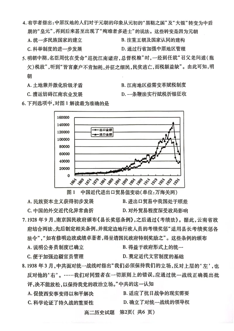 江苏省连云港市2024-2025学年第一学期期末调研考试高二历史试题_2024-2025高二（7-7月题库）_2025年03月试卷_0311江苏省连云港市2024-2025学年高二上学期期末考试